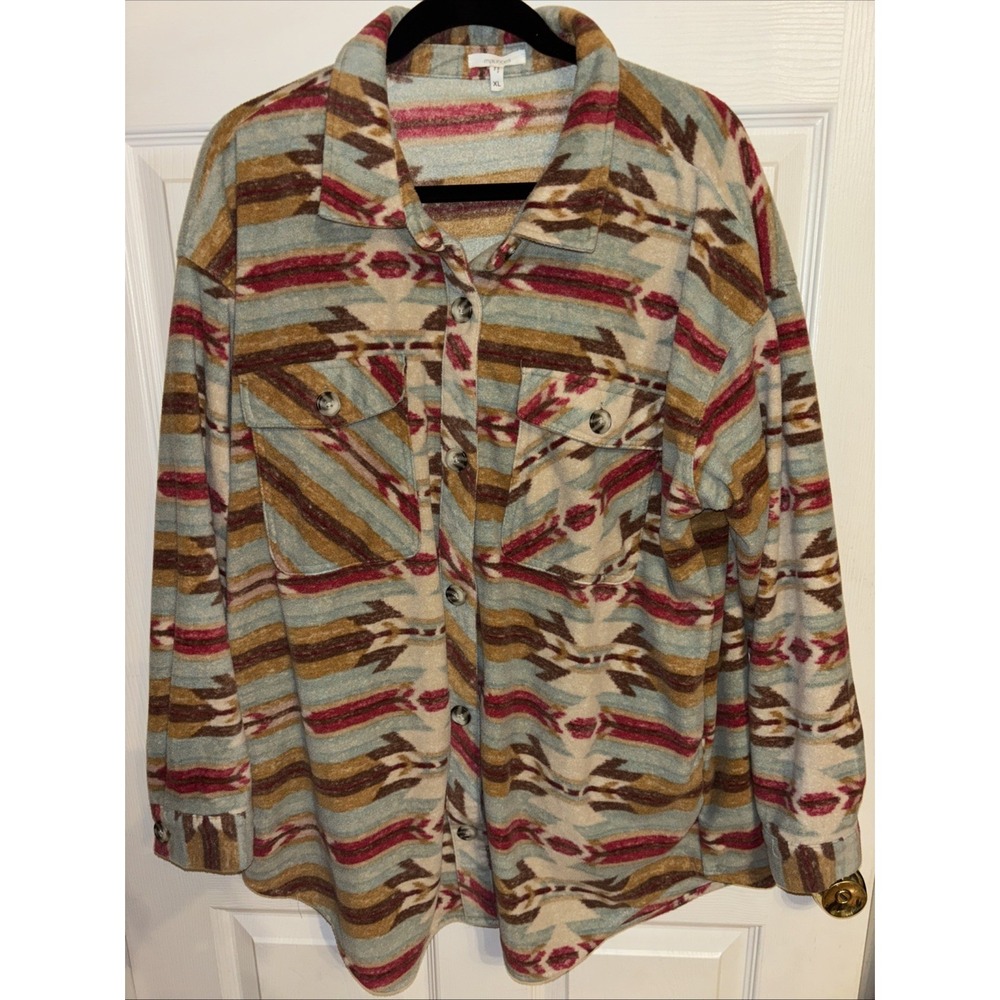 Maurices XL Mixed Pattern Fleece Aztec Shirt Jacket Shacket Cozy Southwestern - Picture 2 of 10
